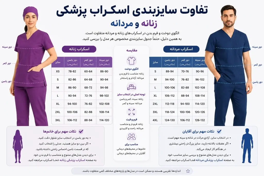 تفاوت سایز اسکراب پزشکی زنانه و مردانه