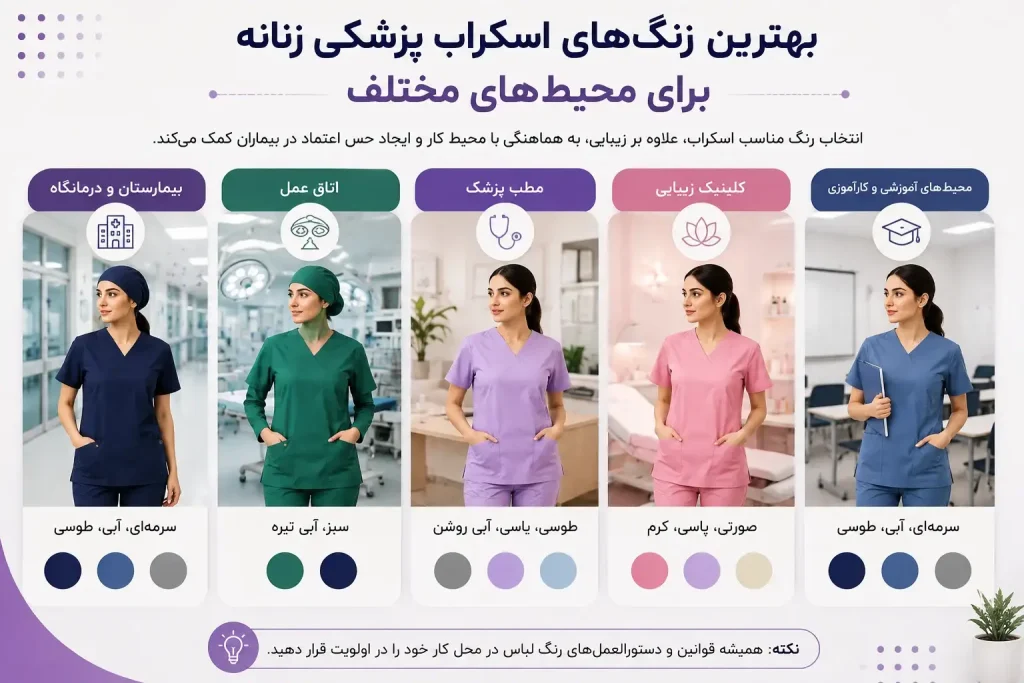 بهترین رنگ اسکراب پزشکی زنانه برای محیط‌های کاری مختلف